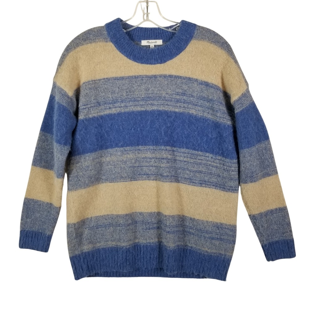 Madewell Alpaca Blend Striped Crewneck Sweater Blue Tan XS‎ CKP468831862